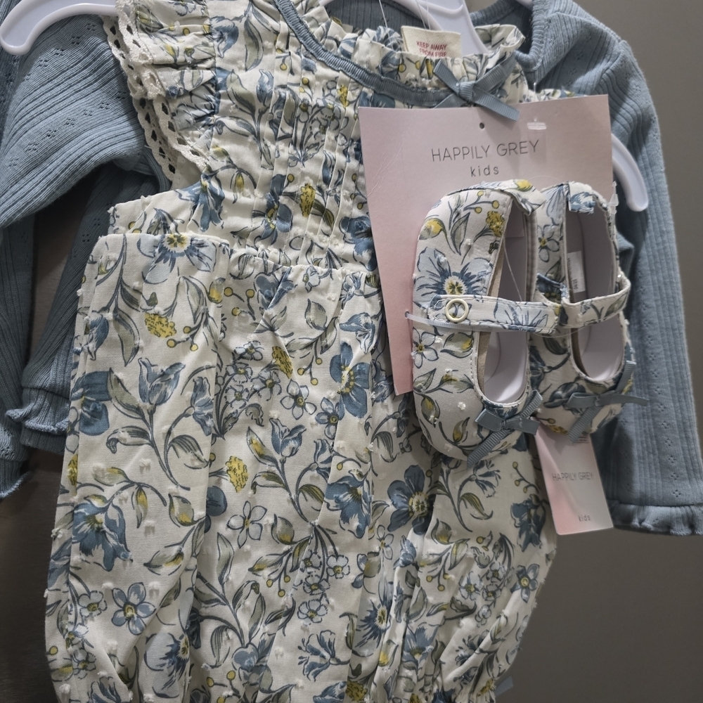 Happily Grey Kids Floral Bodysuit and Shoe Set - Blue and Yellow - Picture 4 of 12